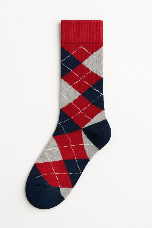 Classic Argyle Pattern Socks - Red & Navy