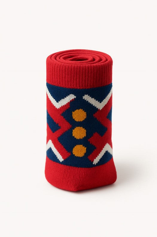 Geometric Pattern Socks - Red & Navy